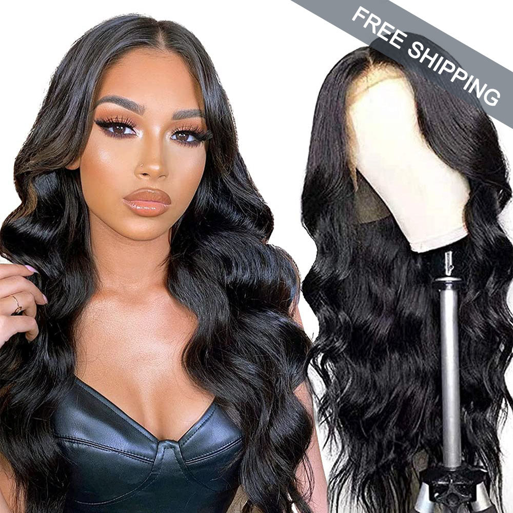 Straight/Body Wave/ Deep Wave/ Water Wave Full 13x4 Frontal transparent Lace Wig #1B Natural Black Free Shipping