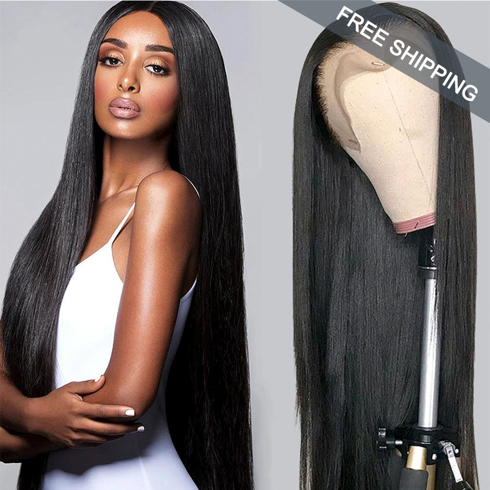Straight Full 13x4 Frontal transparent Lace Wig #1B Natural Black Free Shipping - Frontal Wig