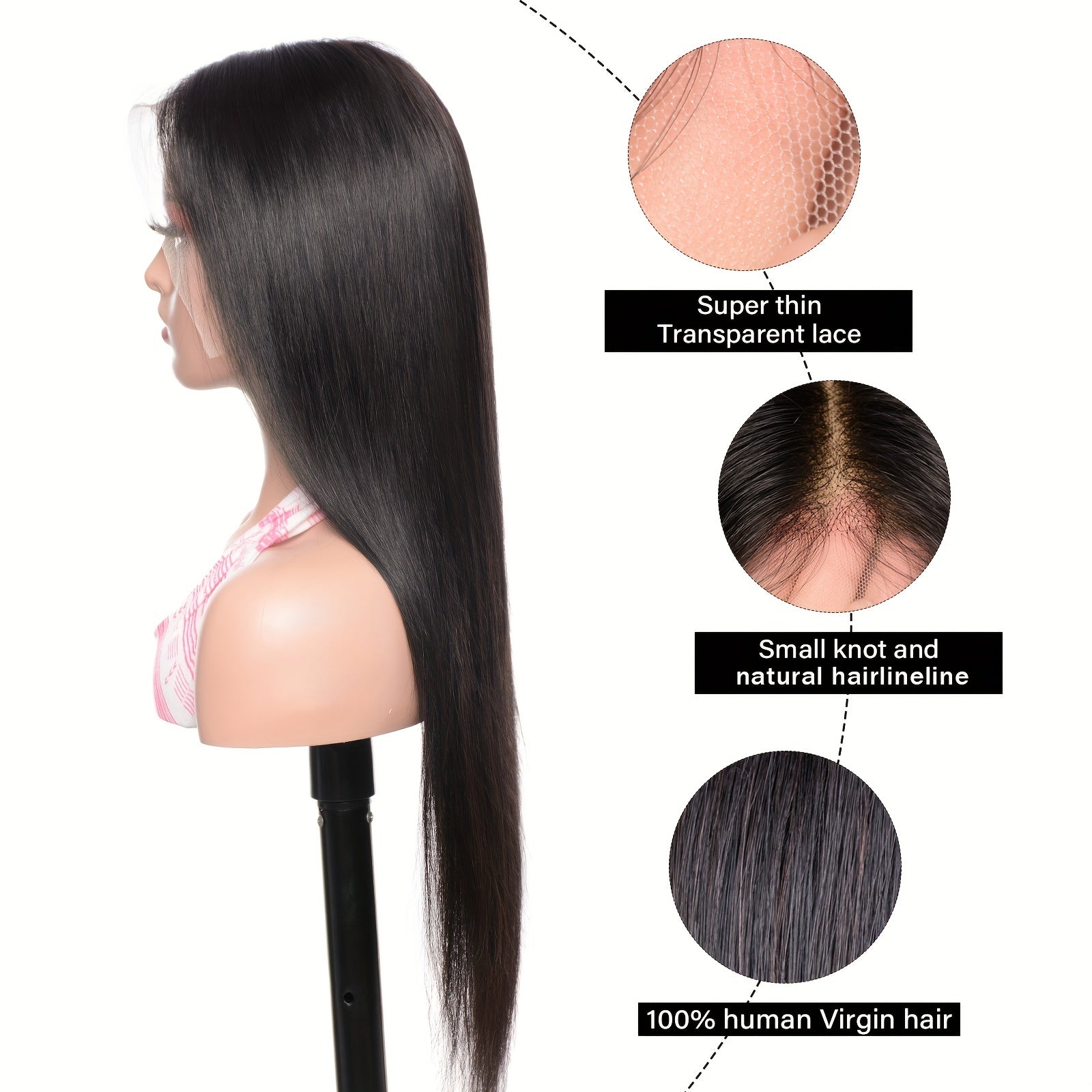 Straight Full 13x4 Frontal transparent Lace Wig #1B Natural Black - Frontal Wig