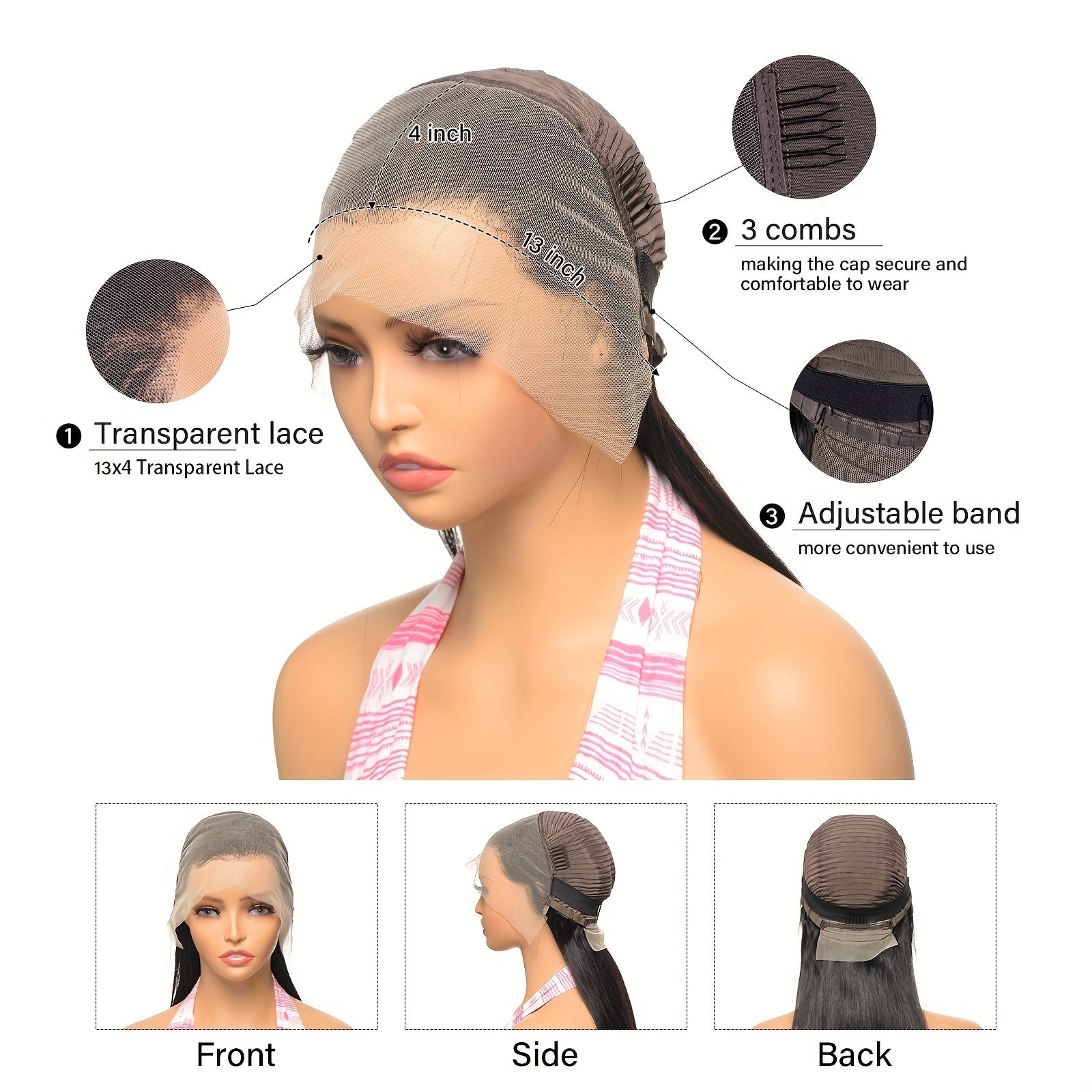 Straight Full 13x4 Frontal transparent Lace Wig #1B Natural Black Free Shipping - Frontal Wig
