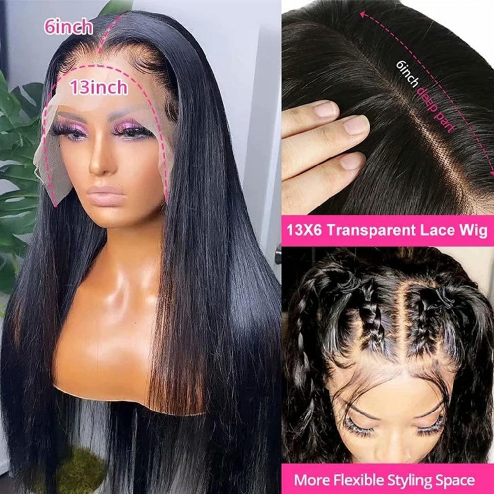 Straight Full 13x6 Frontal transparent Lace Wig #1B Natural Black - Frontal Wig