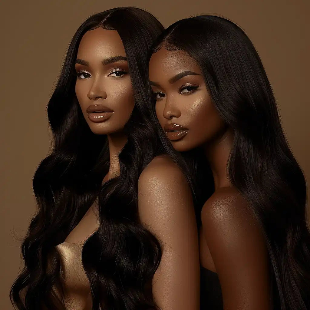 Two women with long, dark, wavy hair.