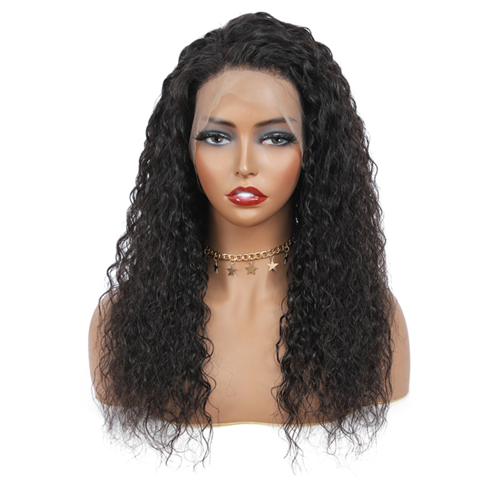 Water Wave Full 13x4 Frontal transparent Lace Wig #1B Natural Black Free Shipping - Frontal Wig