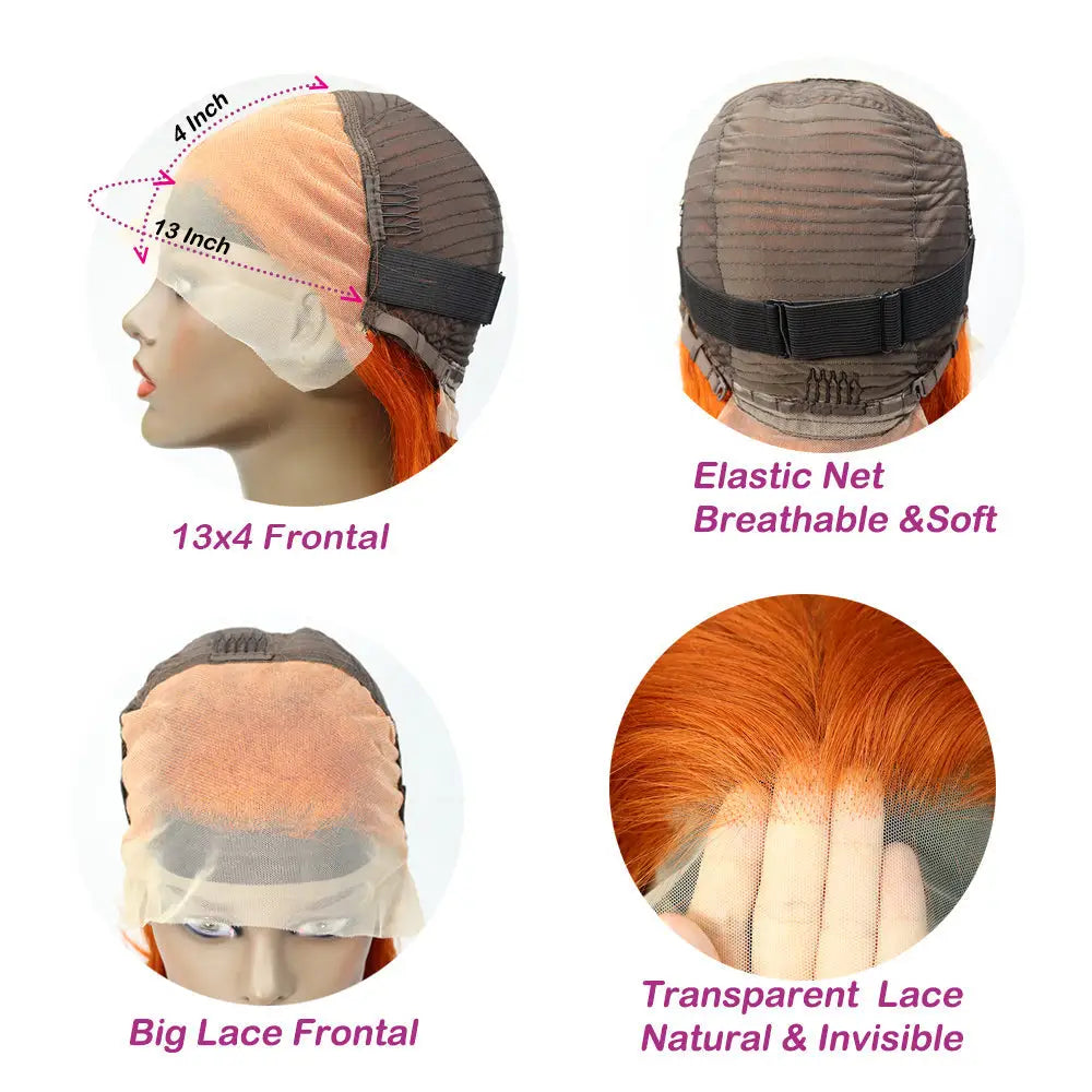 #350 Orange Ginger Body Wave Full 13x4 Frontal transparent Lace Wig Color Wig - Frontal Wig