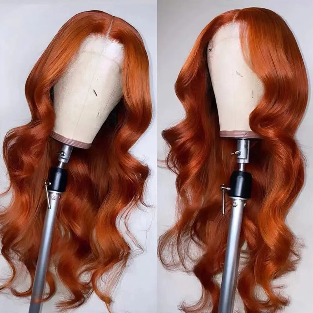 #350 Orange Ginger Body Wave Full 13x4 Frontal transparent Lace Wig Color Wig