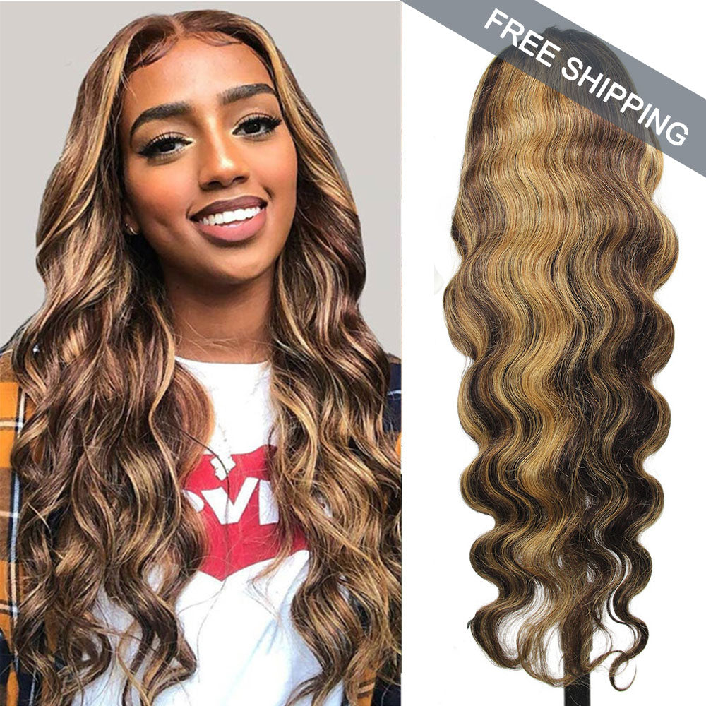 #4/27 Highlight Body Wave Full 13x4 Frontal transparent Lace Wig Color Wig Free Shipping - Frontal Wig