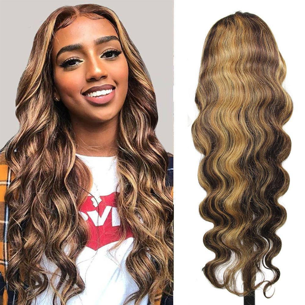 #4/27 Highlight Body Wave Full 13x4 Frontal transparent Lace Wig Color Wig - Frontal Wig