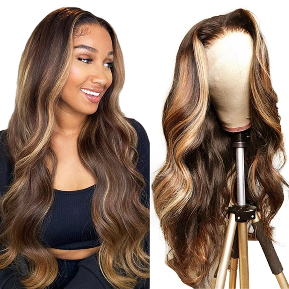 #4/27 Highlight Body Wave Full 13x4 Frontal transparent Lace Wig Color Wig - Frontal Wig