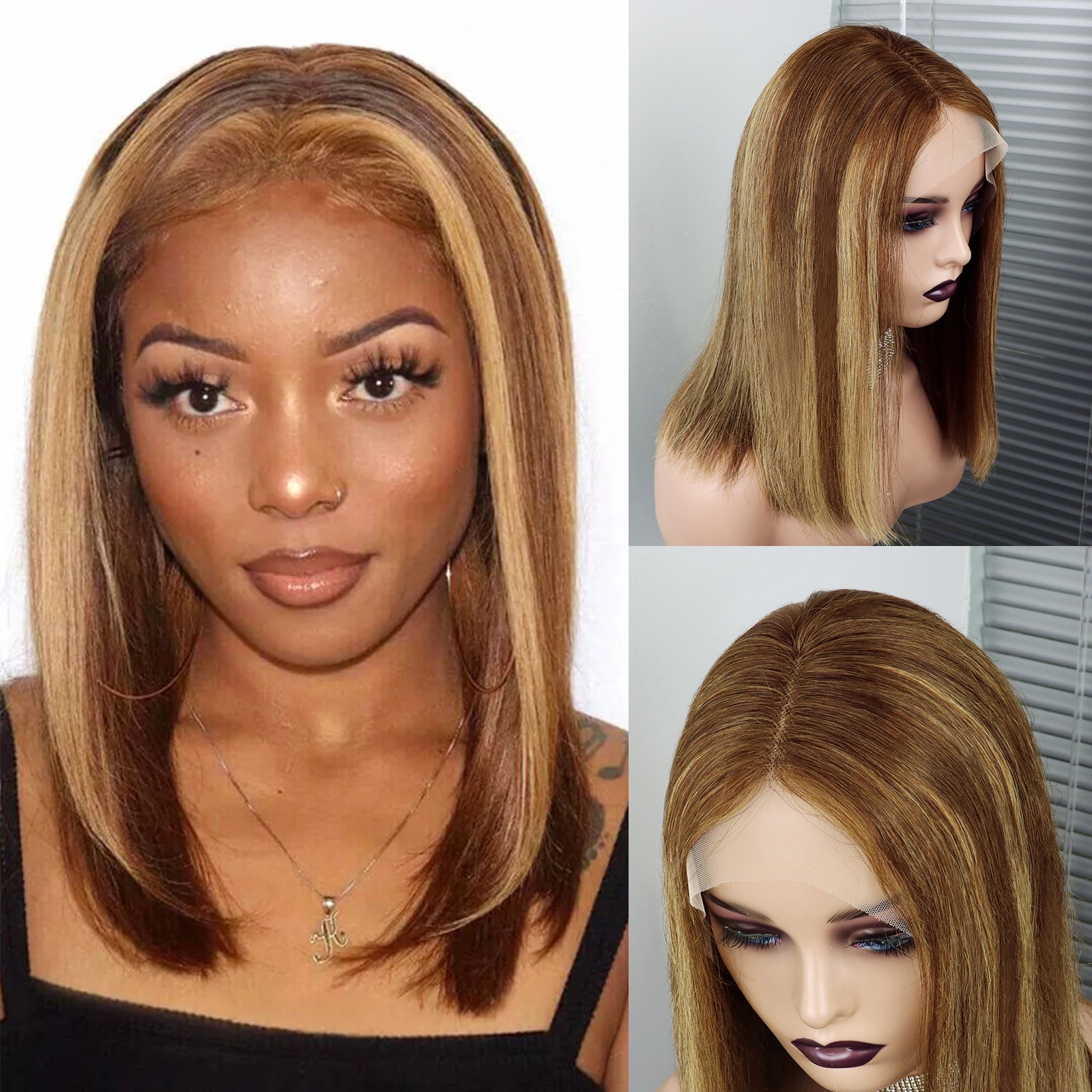 #4/27 Highlight Straight Full 13x4 Frontal transparent Lace Bob Style Wig Color Wig - Color Wig