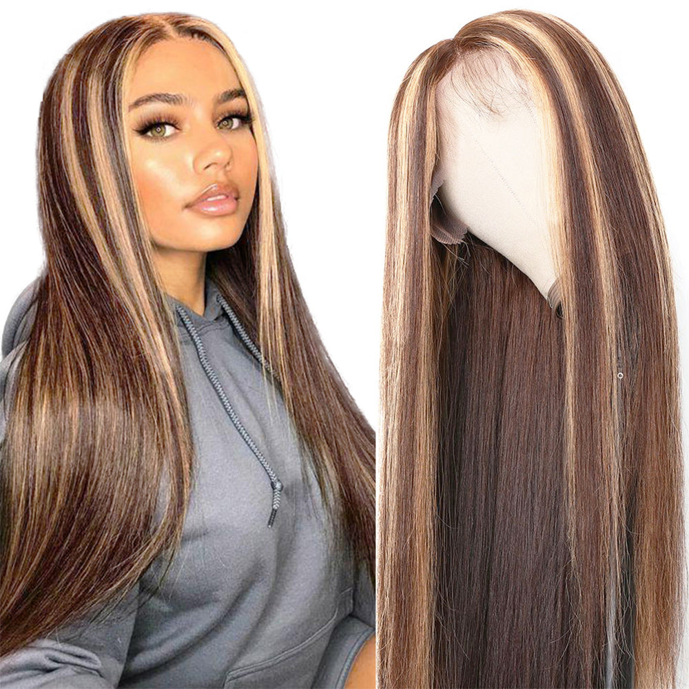 #4/27 Highlight Straight Full 13x4 Frontal transparent Lace Wig Color Wig - Frontal Wig