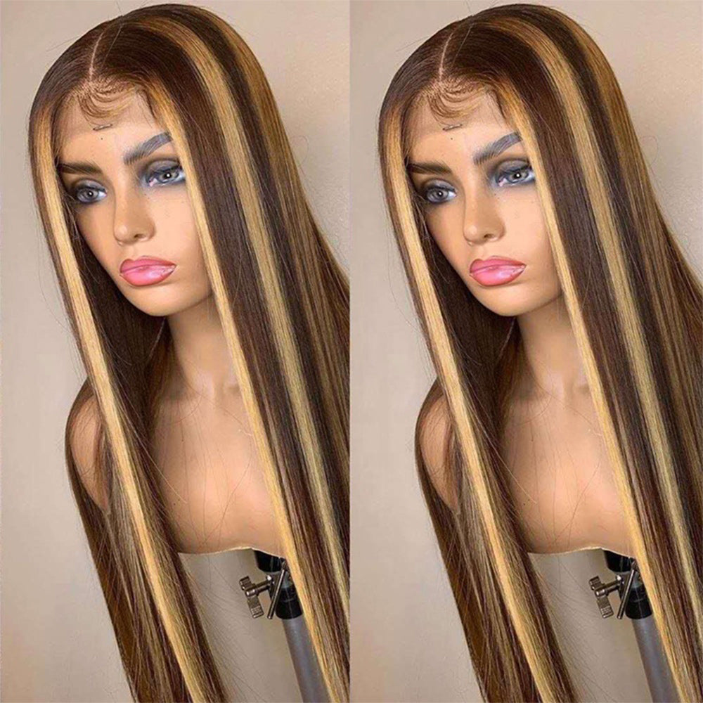 #4/27 Highlight Straight Full 13x4 Frontal transparent Lace Wig Color Wig - Frontal Wig