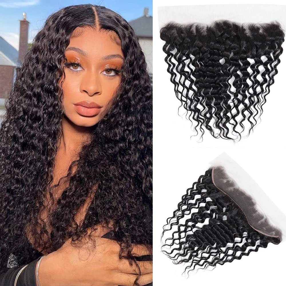 Deep Wave 13*4 Transparent Lace Frontal #1B Natural Black
