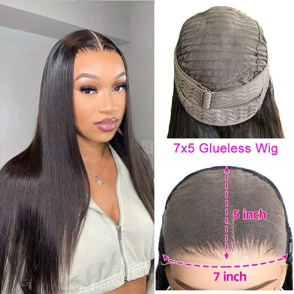 7X5 Glueless Wig Closure Lace Wig Wear And Go #1B Natural Black - Closure Wig