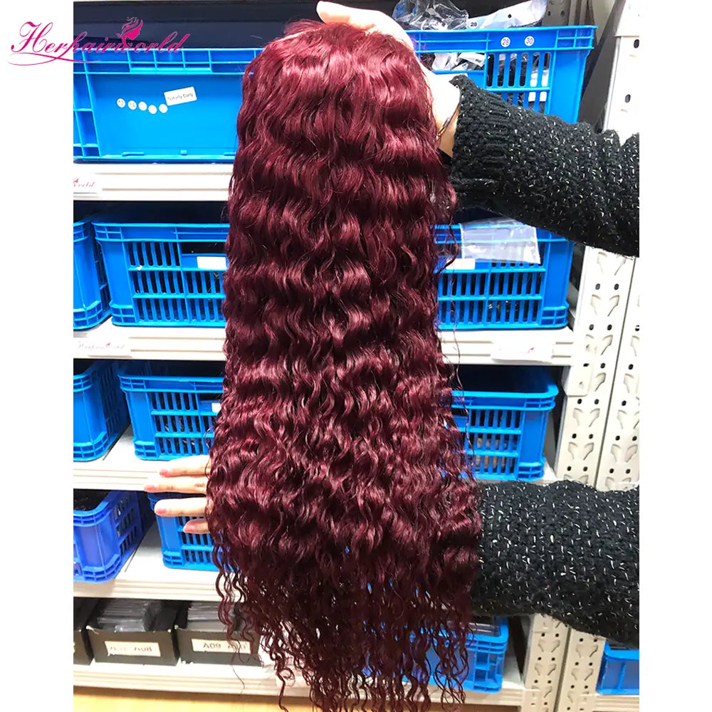 #99J Water Wave Full 13x4 Frontal transparent Lace Wig Color Wig Free Shipping