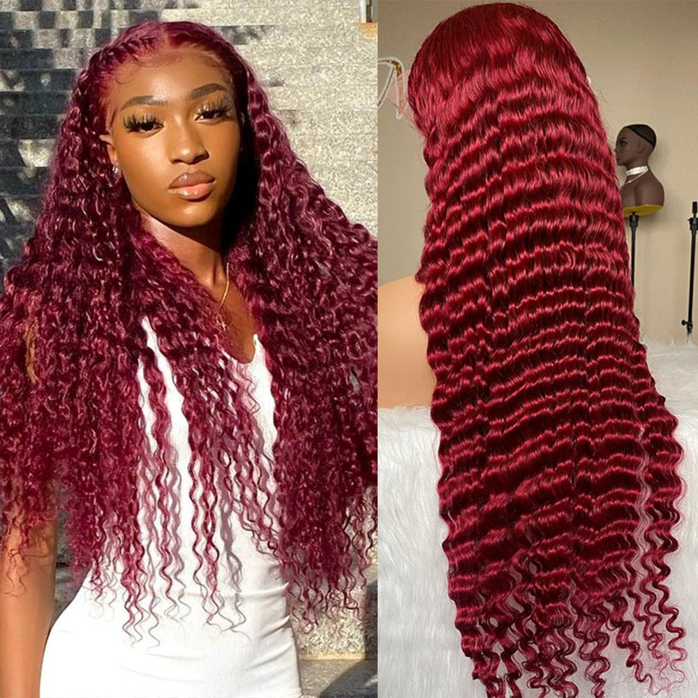 #99J Depp Wave Full 13x4 Frontal transparent Lace Wig Color Wig - Frontal Wig