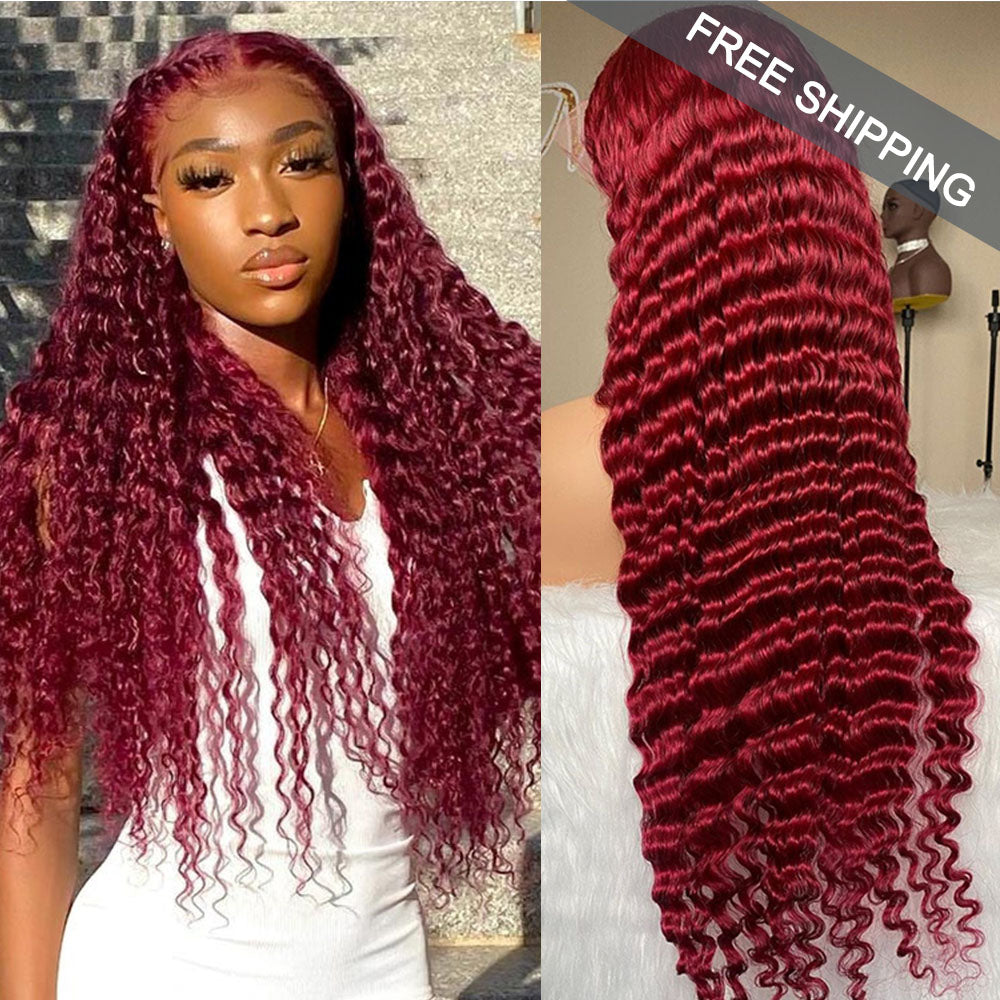 #99J Depp Wave Full 13x4 Frontal transparent Lace Wig Color Wig Free Shipping - Frontal Wig