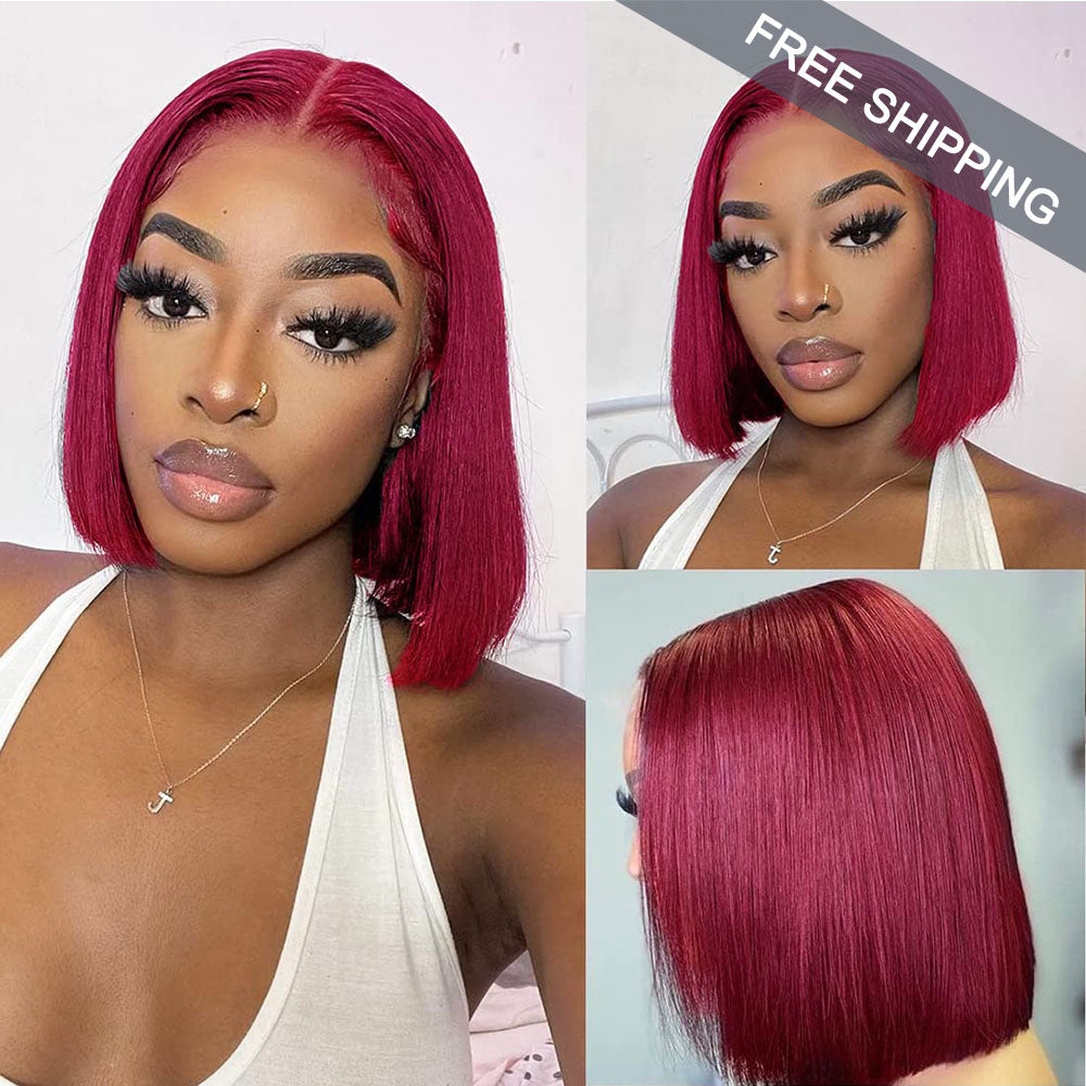#99J Straight Full 13x4 Frontal transparent Lace Bob Style Wig Color Wig Free Shipping - Color Wig