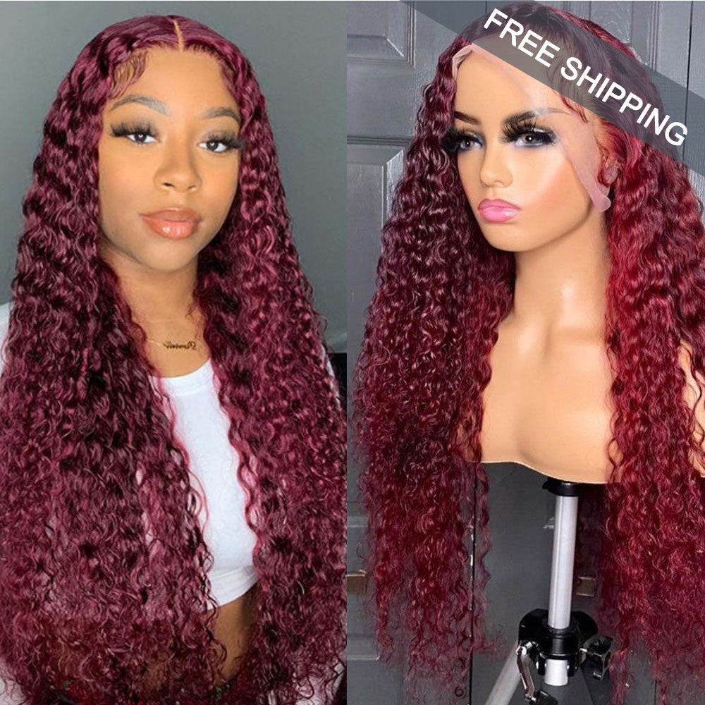 #99J Water Wave Full 13x4 Frontal transparent Lace Wig Color Wig Free Shipping - Frontal Wig