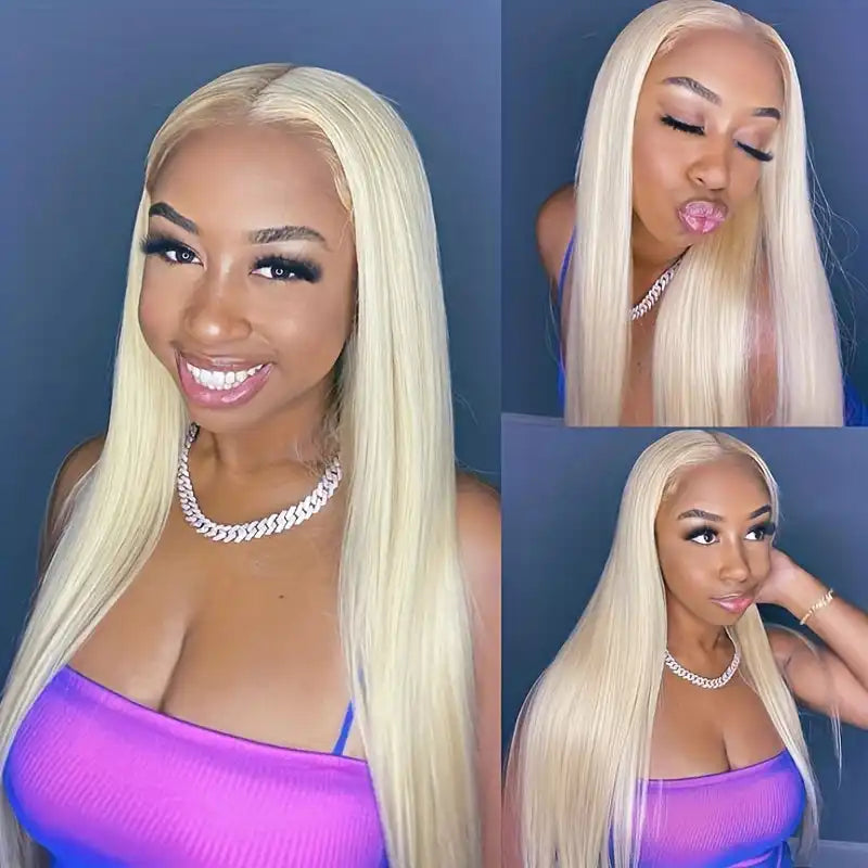 Blonde straight hair wig.