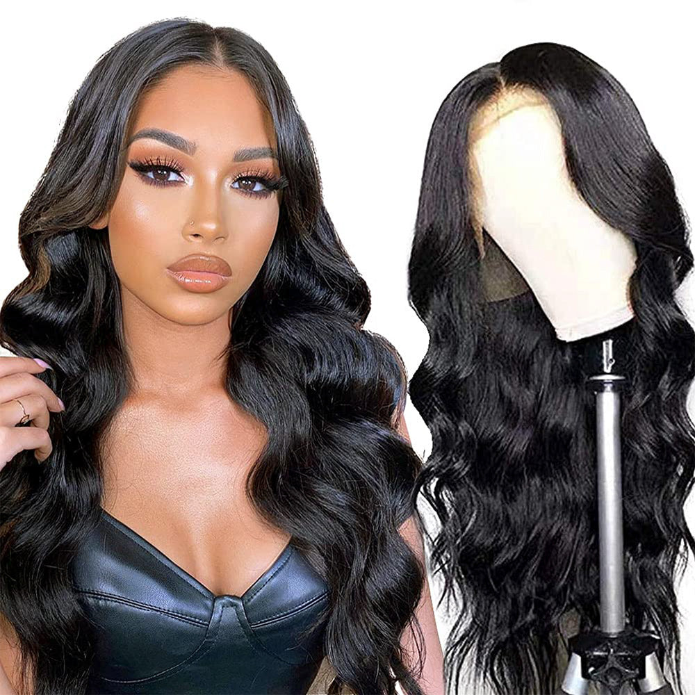 Body Wave Full 13x4 Frontal transparent Lace Wig #1B Natural Black - Frontal Wig