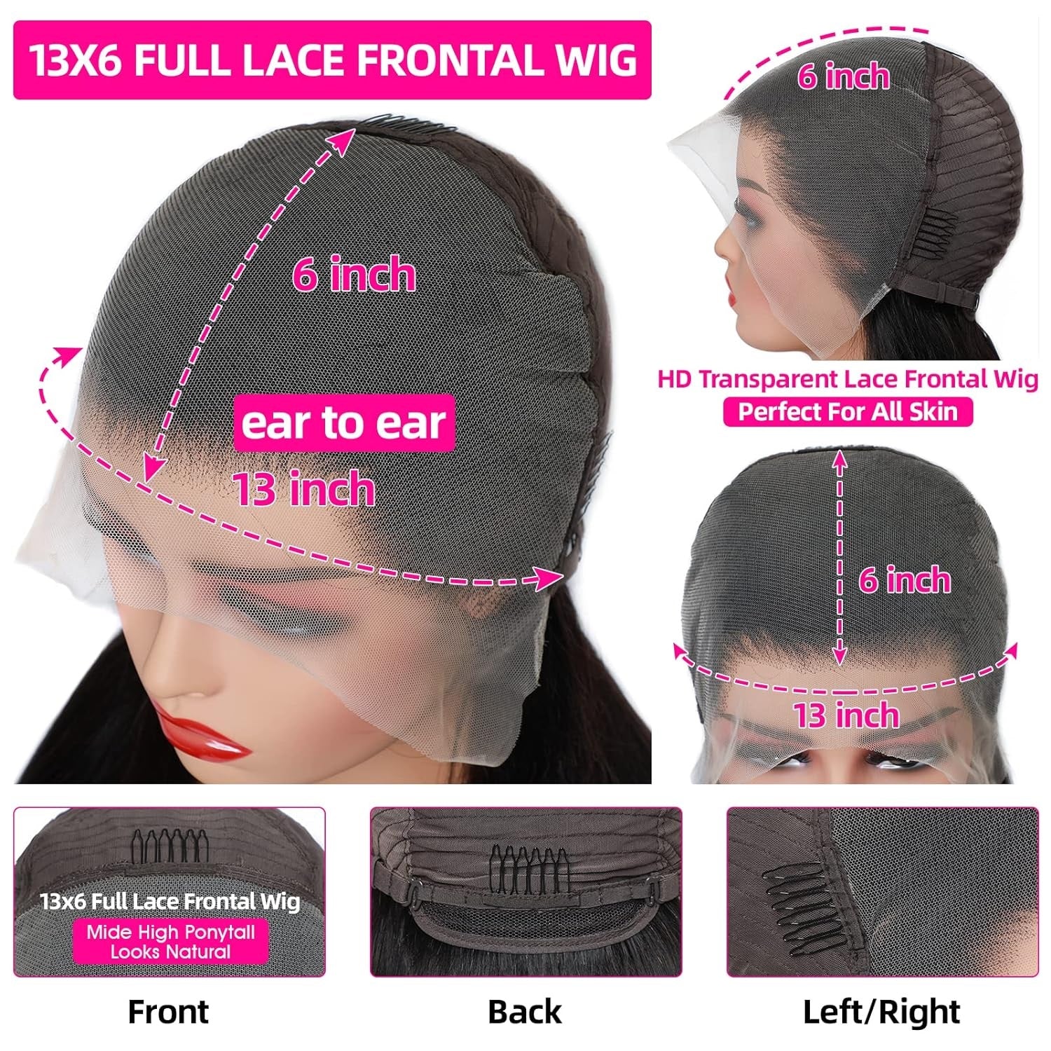 Body Wave Full 13x6 Frontal transparent Lace Wig #1B Natural Black Free Shipping - Frontal Wig