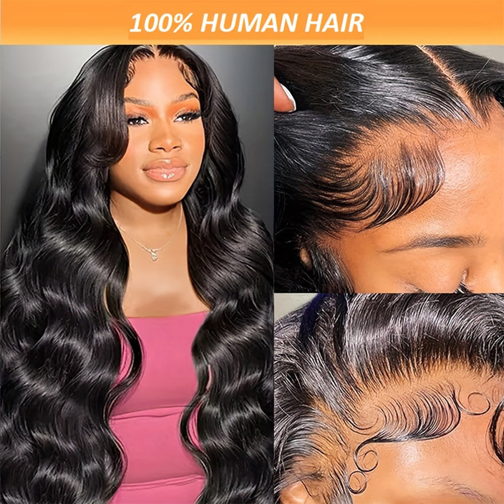Body Wave Full 13x6 Frontal transparent Lace Wig #1B Natural Black Free Shipping - Frontal Wig