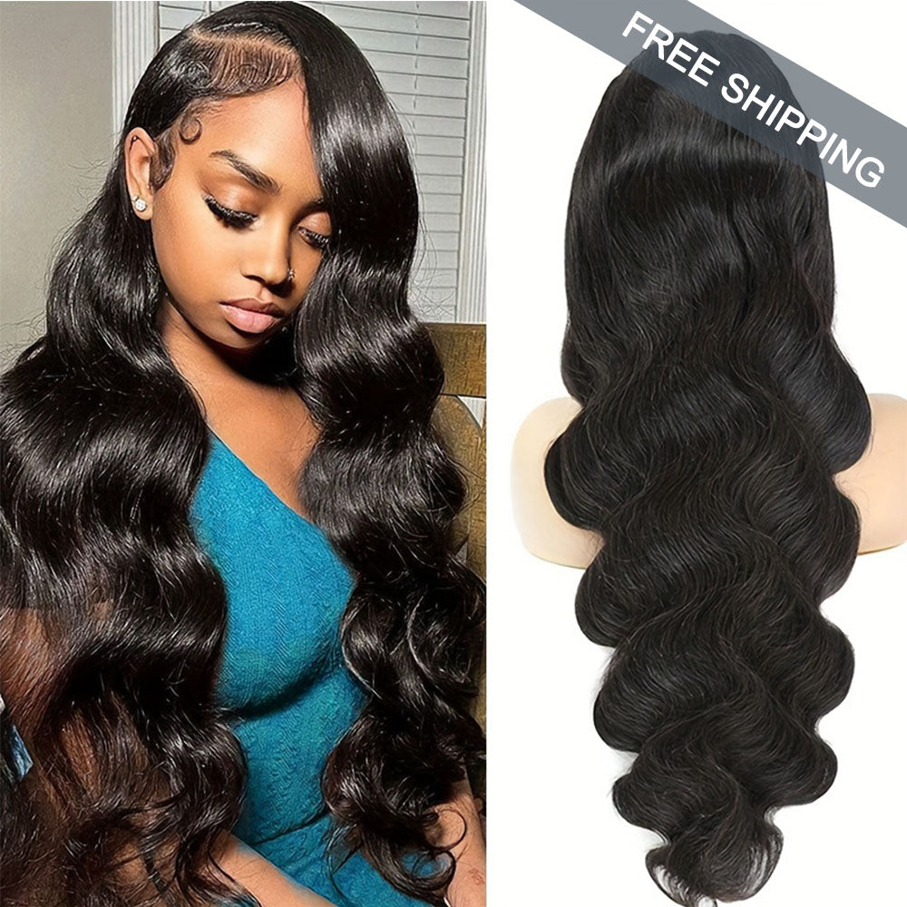 Body Wave Full 13x6 Frontal transparent Lace Wig #1B Natural Black Free Shipping - Frontal Wig