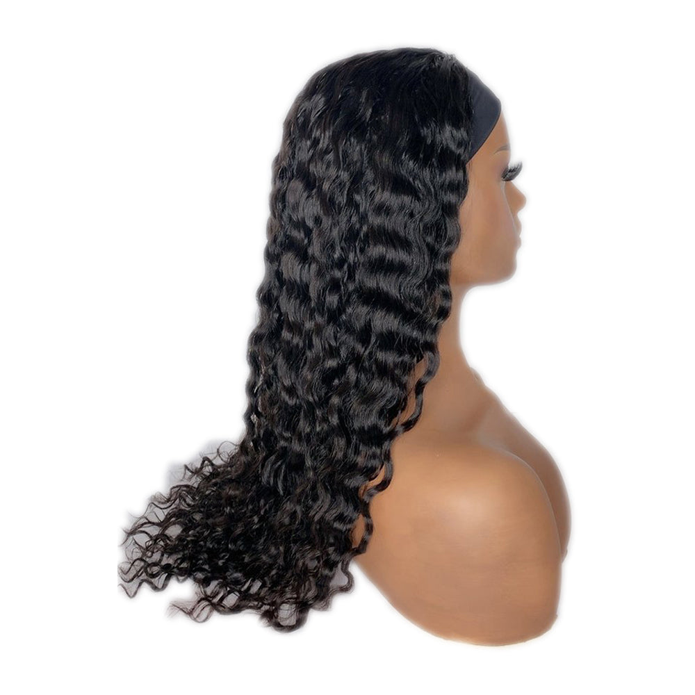 Deep Wave #1B Natural Black Flexible 180% Density Beginner Friendly Headband Wig Free Shipping