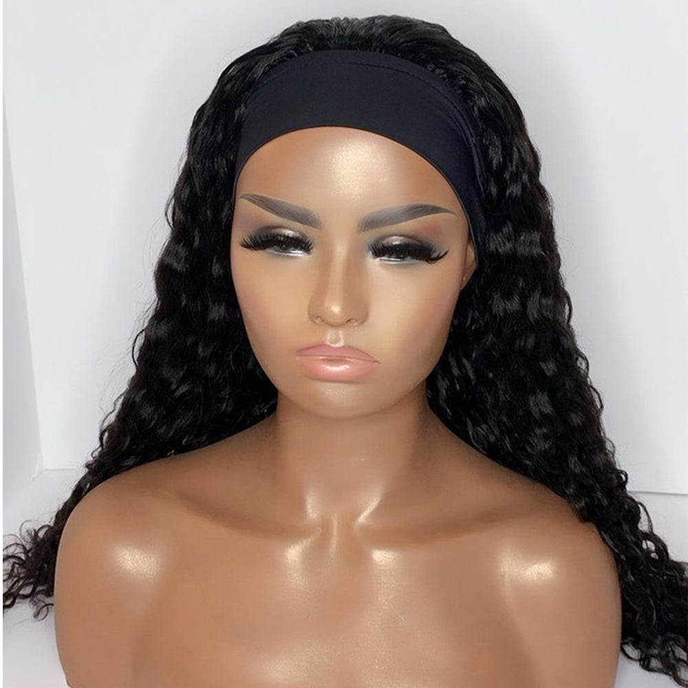 Deep Wave #1B Natural Black Flexible 180% Density Beginner Friendly Headband Wig Free Shipping