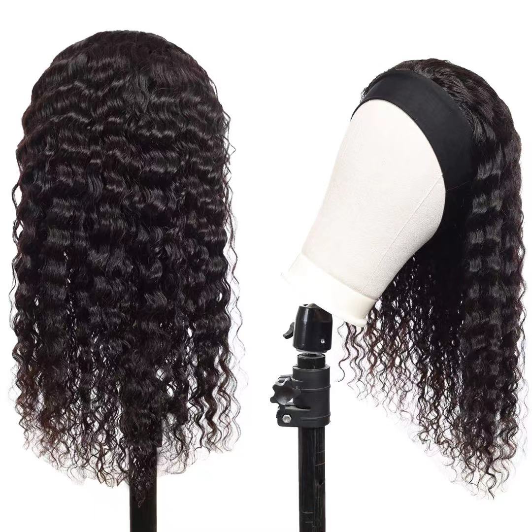 Deep Wave #1B Natural Black Flexible 180% Density Beginner Friendly Headband Wig Free Shipping