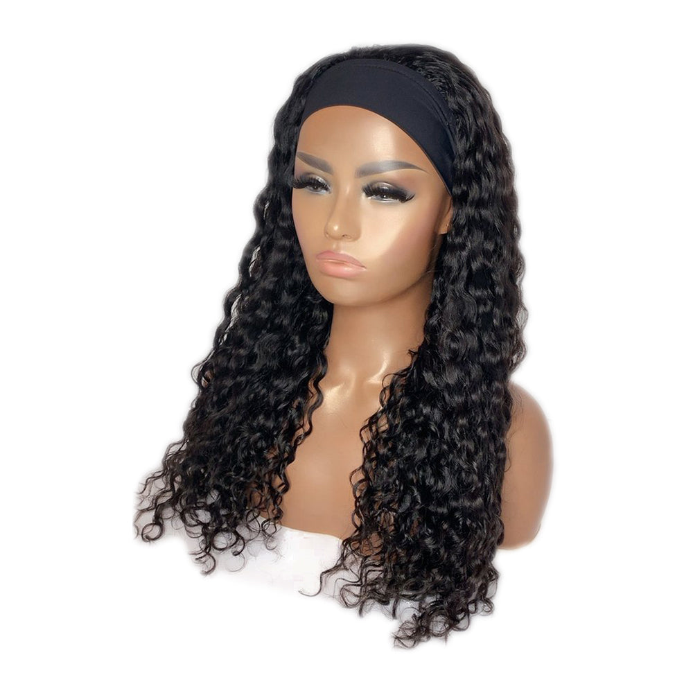 Deep Wave #1B Natural Black Flexible 180% Density Beginner Friendly Headband Wig Free Shipping