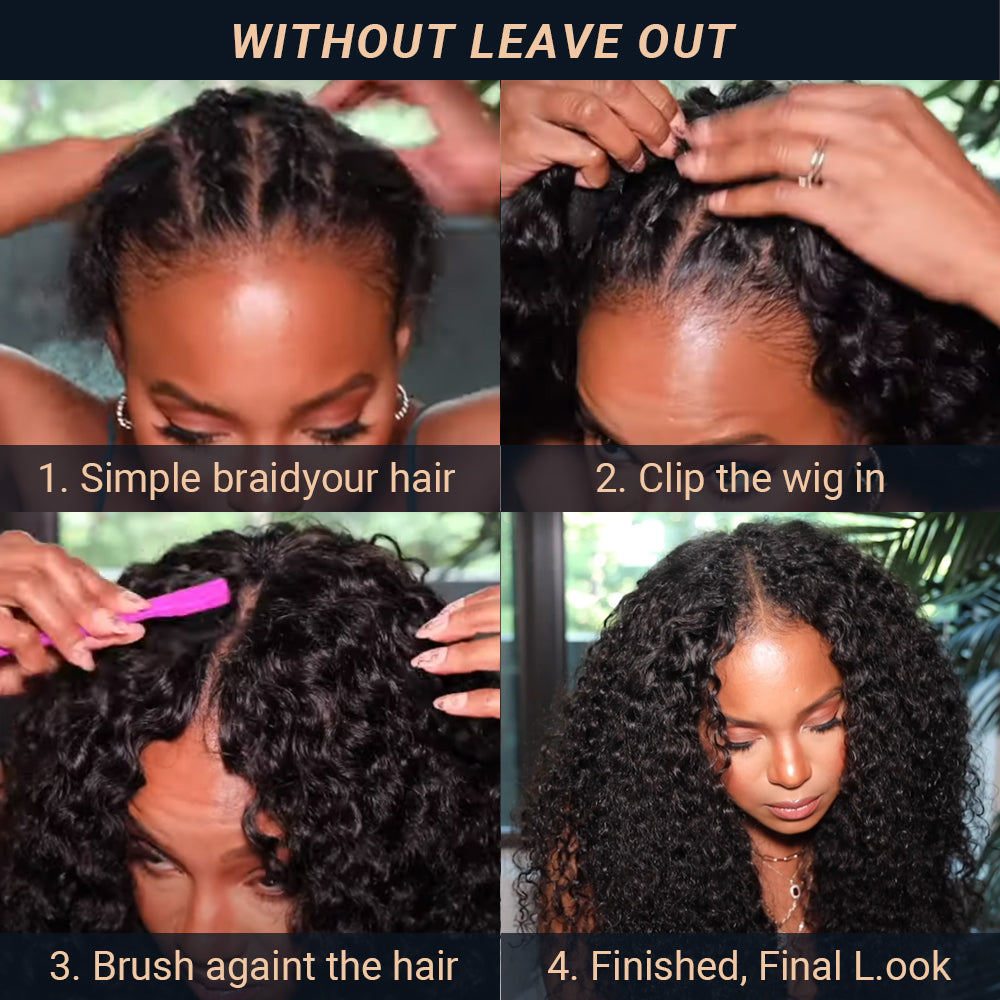 Deep Wave #1B Natural Black V Part Wigs 100% Virgin Human Hair 180% Density - V Part Wig