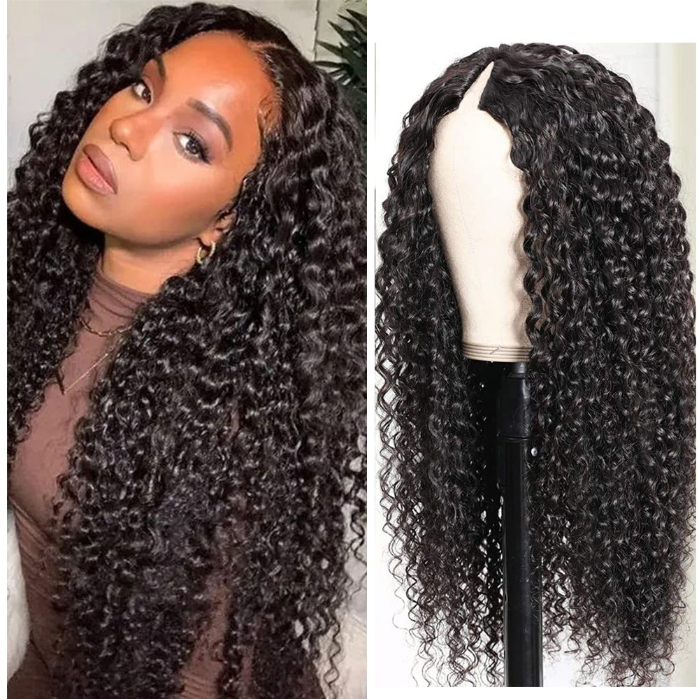 Deep Wave #1B Natural Black V Part Wigs 100% Virgin Human Hair 180% Density - V Part Wig