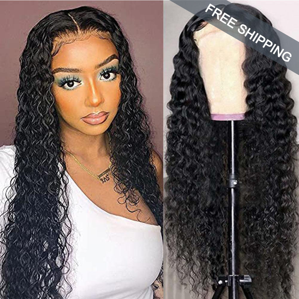 Deep Wave 5x5 Closure HD Lace Wig #1B Natural Black Free Shipping - Closure Wig