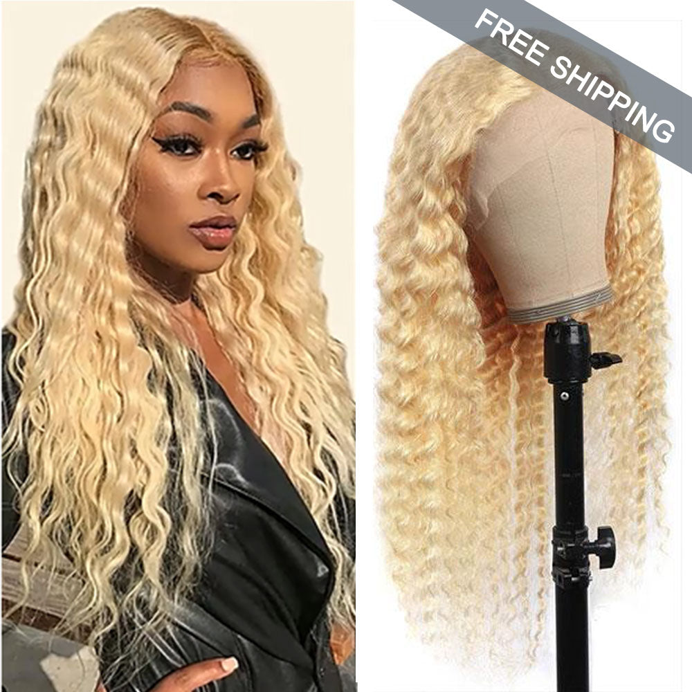 Deep Wave #613 Blonde Color Wig Full 13x4 Transparent Frontal Lace Wig Human Hair Free Shipping - Frontal Wig