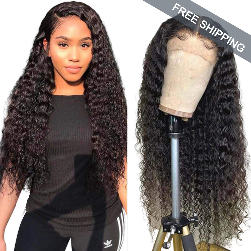 Deep Wave Full 13x4 Frontal HD Lace Wig #1B Natural Black Free Shipping - Frontal Wig