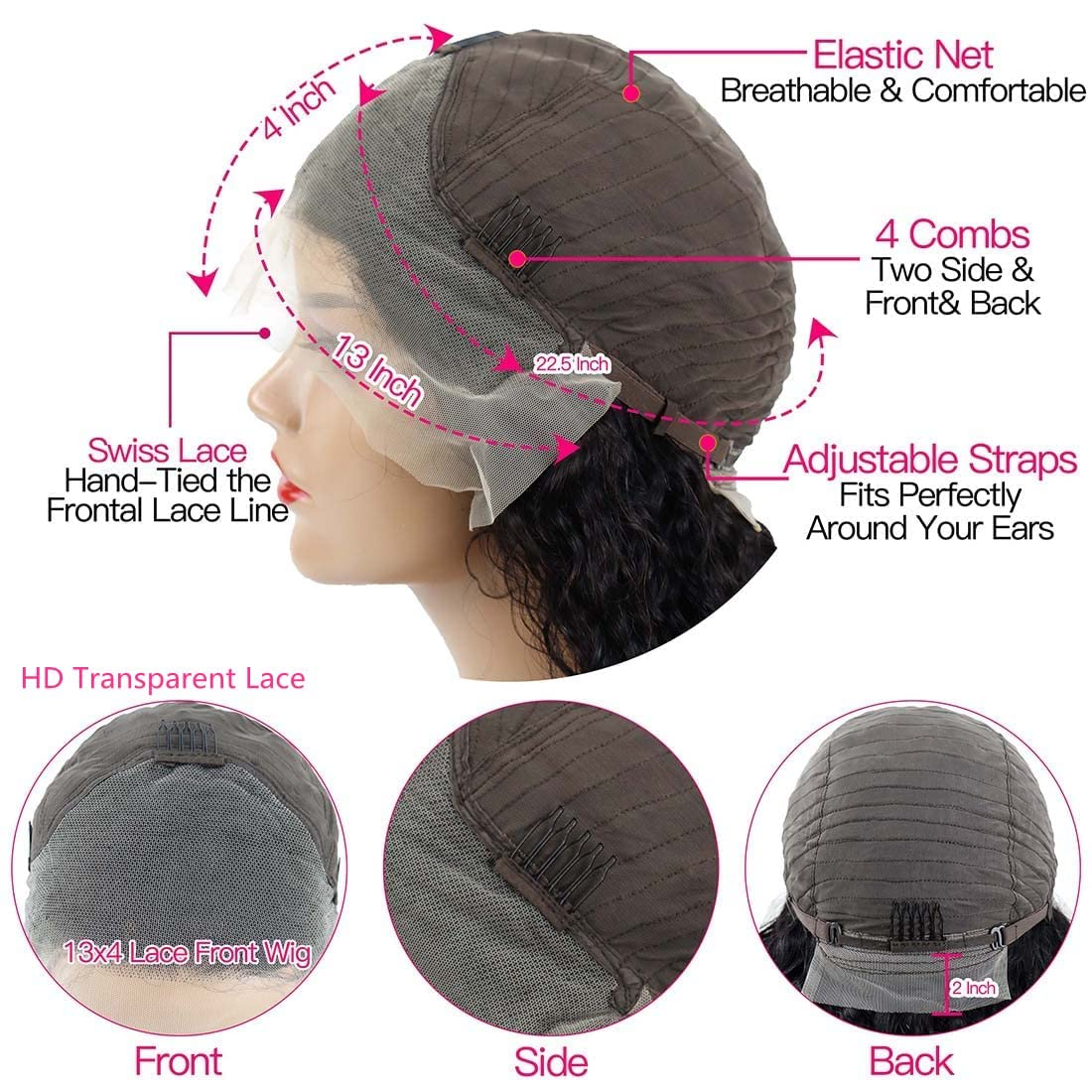 Deep Wave Full 13x4 Frontal HD Lace Wig #1B Natural Black Free Shipping - Frontal Wig
