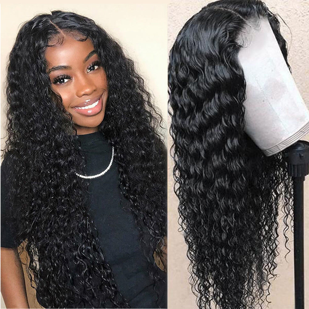 Deep Wave Full 13x4 Frontal transparent Lace Wig #1B Natural Black - Frontal Wig