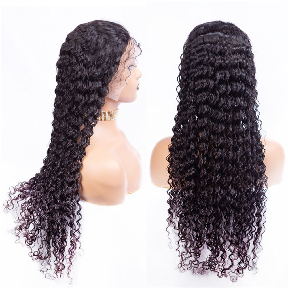 Deep Wave Full 13x4 Frontal transparent Lace Wig #1B Natural Black - Frontal Wig