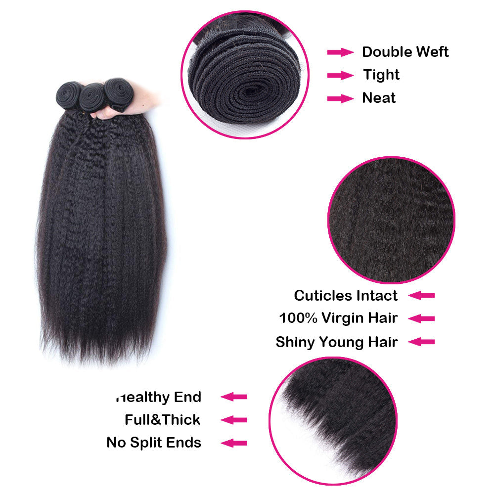 Exclusive 12A Kinky Straight 100% Virgin Human Hair(100grams/bundle) Natural Black - Virgin Hair Bundle