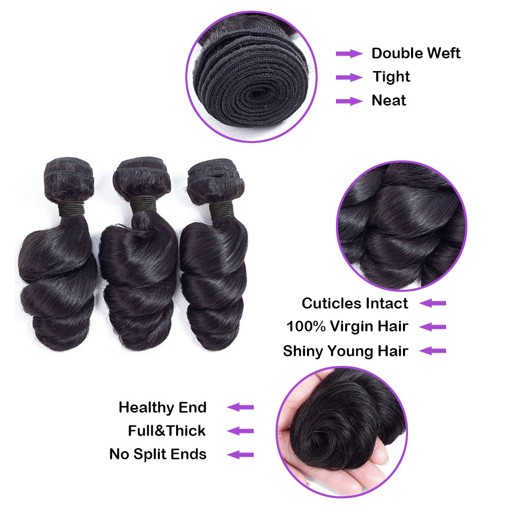 Exclusive 12A Loose Wave 100% Virgin Human Hair(100grams/bundle) Natural Black - Virgin Hair Bundle