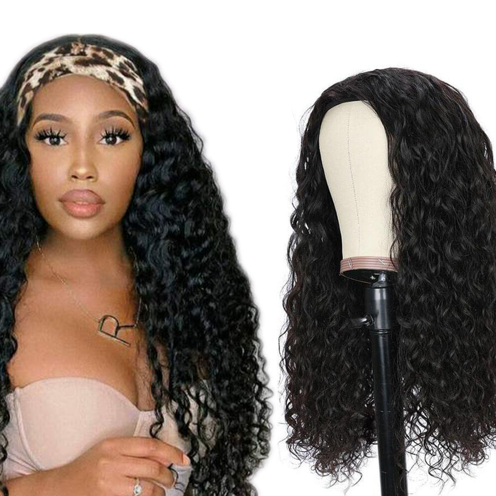Italy Curly #1B Natural Black Flexible 180% Density Beginner Friendly Headband Wig - Headband Wig