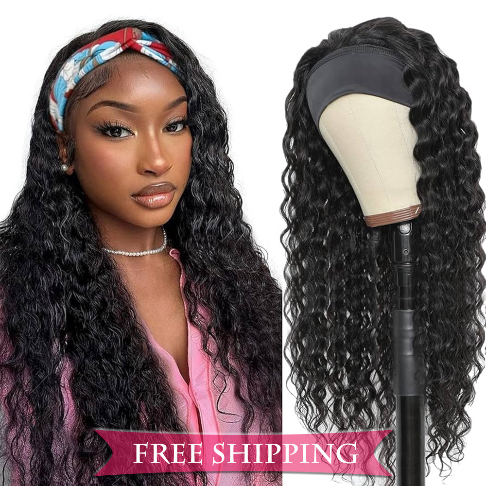 Italy Curly #1B Natural Black Flexible 180% Density Beginner Friendly Headband Wig Free Shipping - Headband Wig
