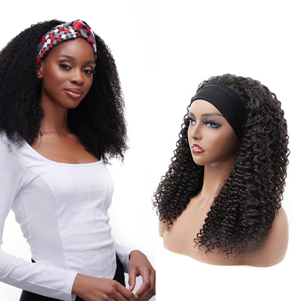 Kinky Curly #1B Natural Black Flexible 180% Density Beginner Friendly Headband Wig - Headband Wig