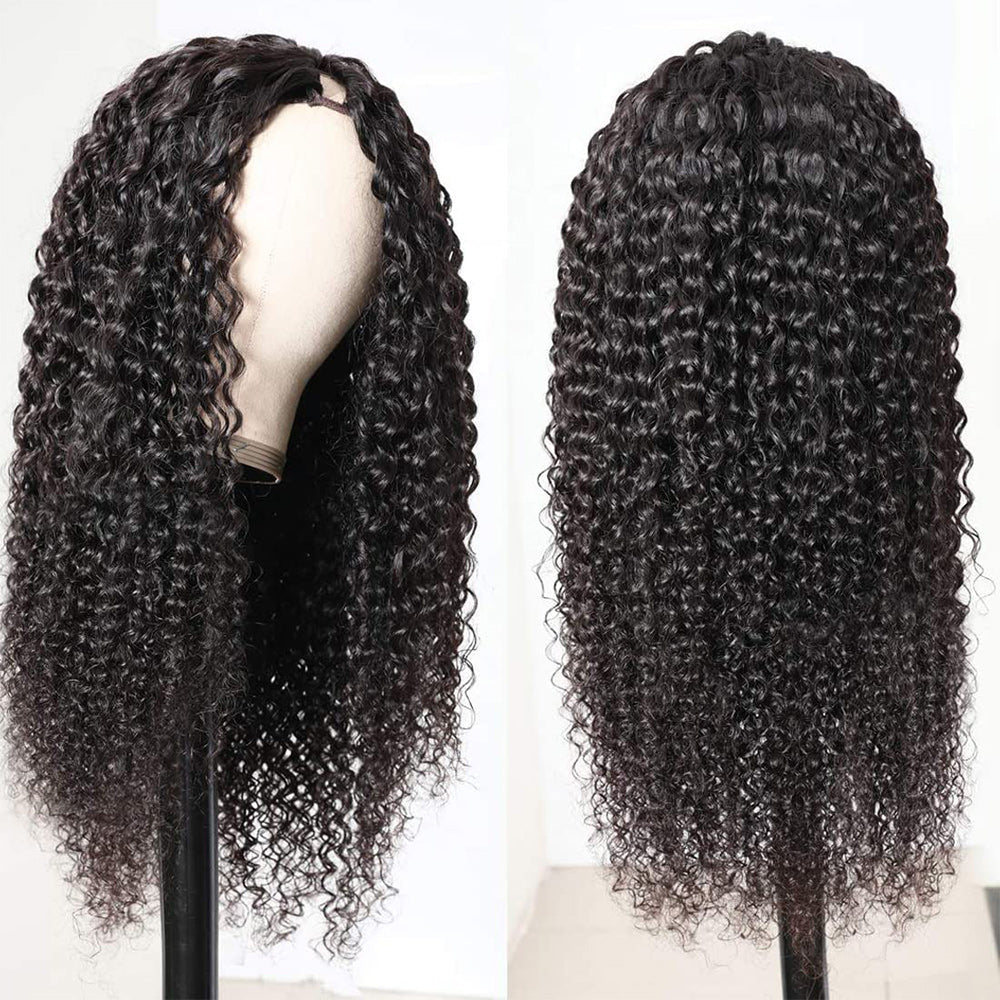 Kinky Curly #1B Natural Black U Part Wigs 100% Virgin Human Hair 180% Density - U Part Wig