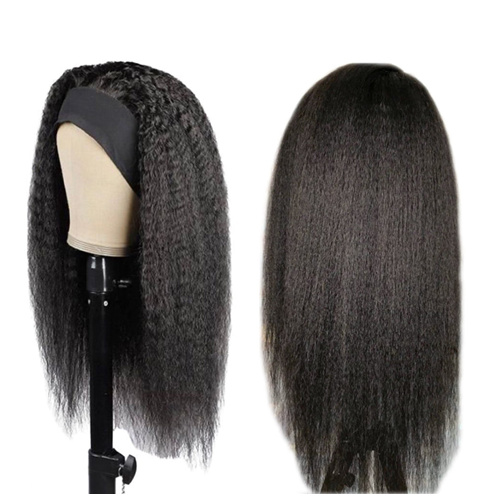 Kinky Straight #1B Natural Black Flexible 180% Density Beginner Friendly Headband Wig Free Shipping