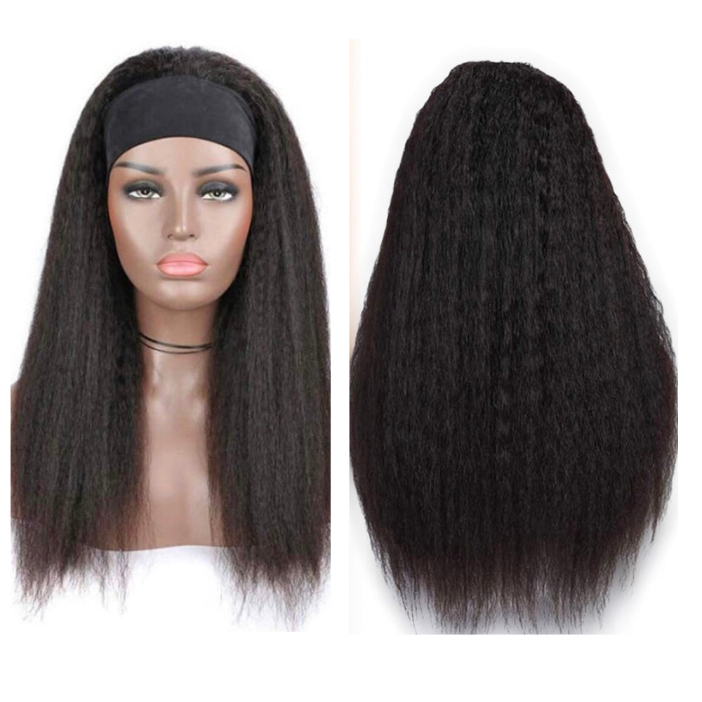 Kinky Straight #1B Natural Black Flexible 180% Density Beginner Friendly Headband Wig Free Shipping