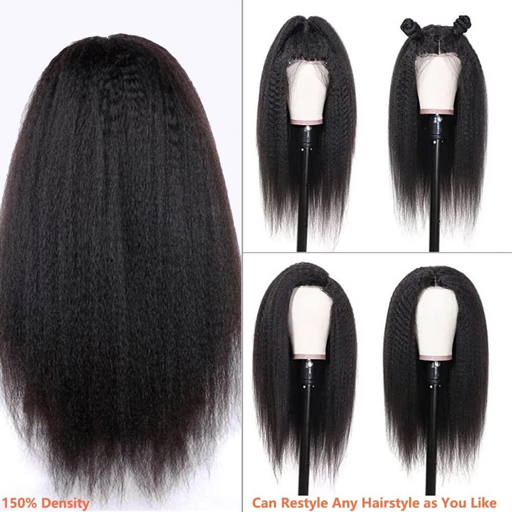 Kinky Straight Full 13x4 Frontal transparent Lace Wig #1B Natural Black - Frontal Wig