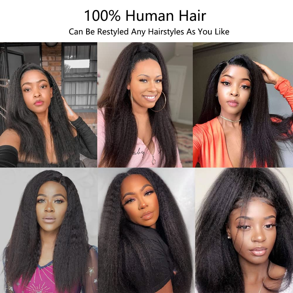 Kinky Straight Full 13x4 Frontal transparent Lace Wig #1B Natural Black - Frontal Wig