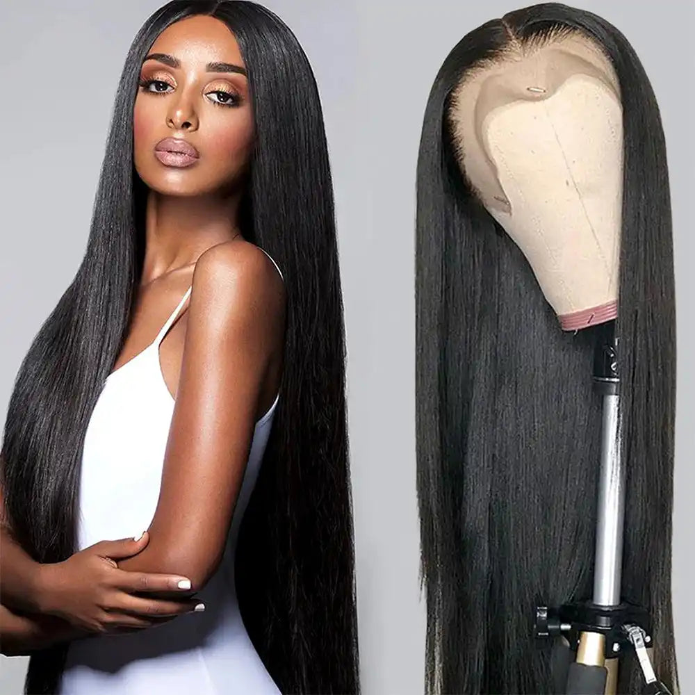 Long, straight, black wig.